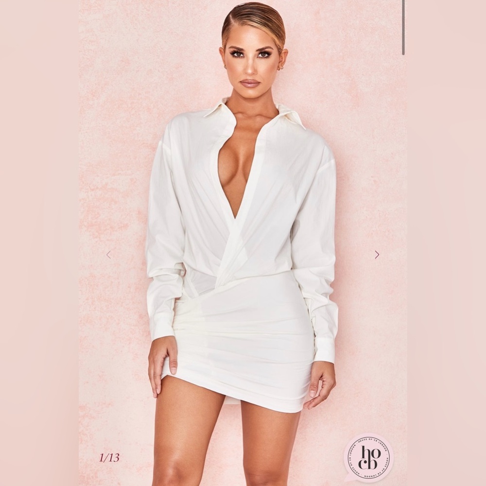 House of CB - ‘Nicolette’ White Draped Shirt Dress